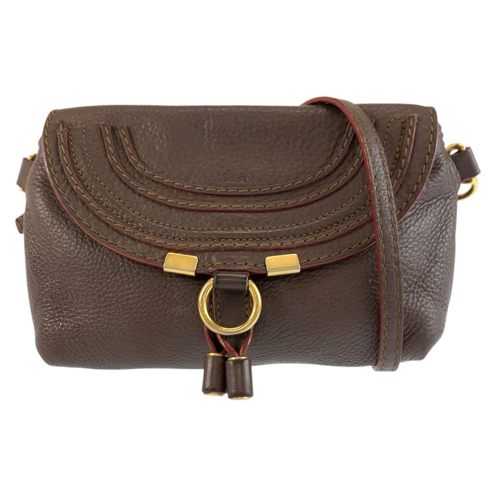 Chloé Chloe Marcie Brown Leather Shoulder Bag/Pouch with Gold Hardware for Women